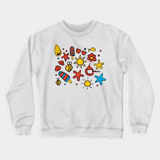 summer items color 1 - sun ice cream bee seastar sea elements warm Crewneck Sweatshirt